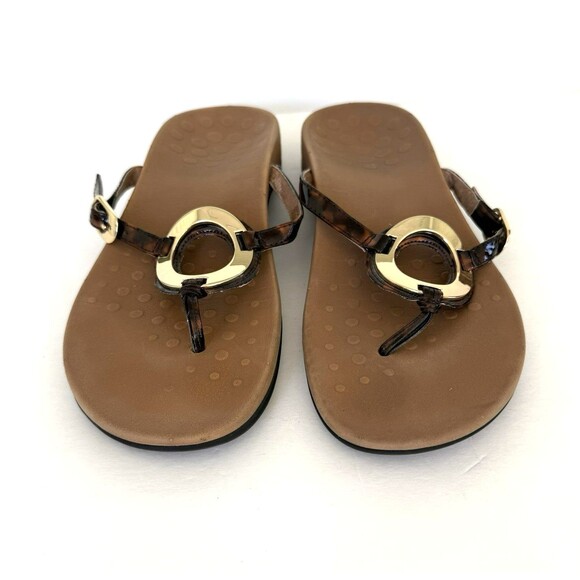 VIONIC KARINA Flip Flops Sandals Tortoise Look Brown Gold Ring SIZE 9 - Picture 5 of 7